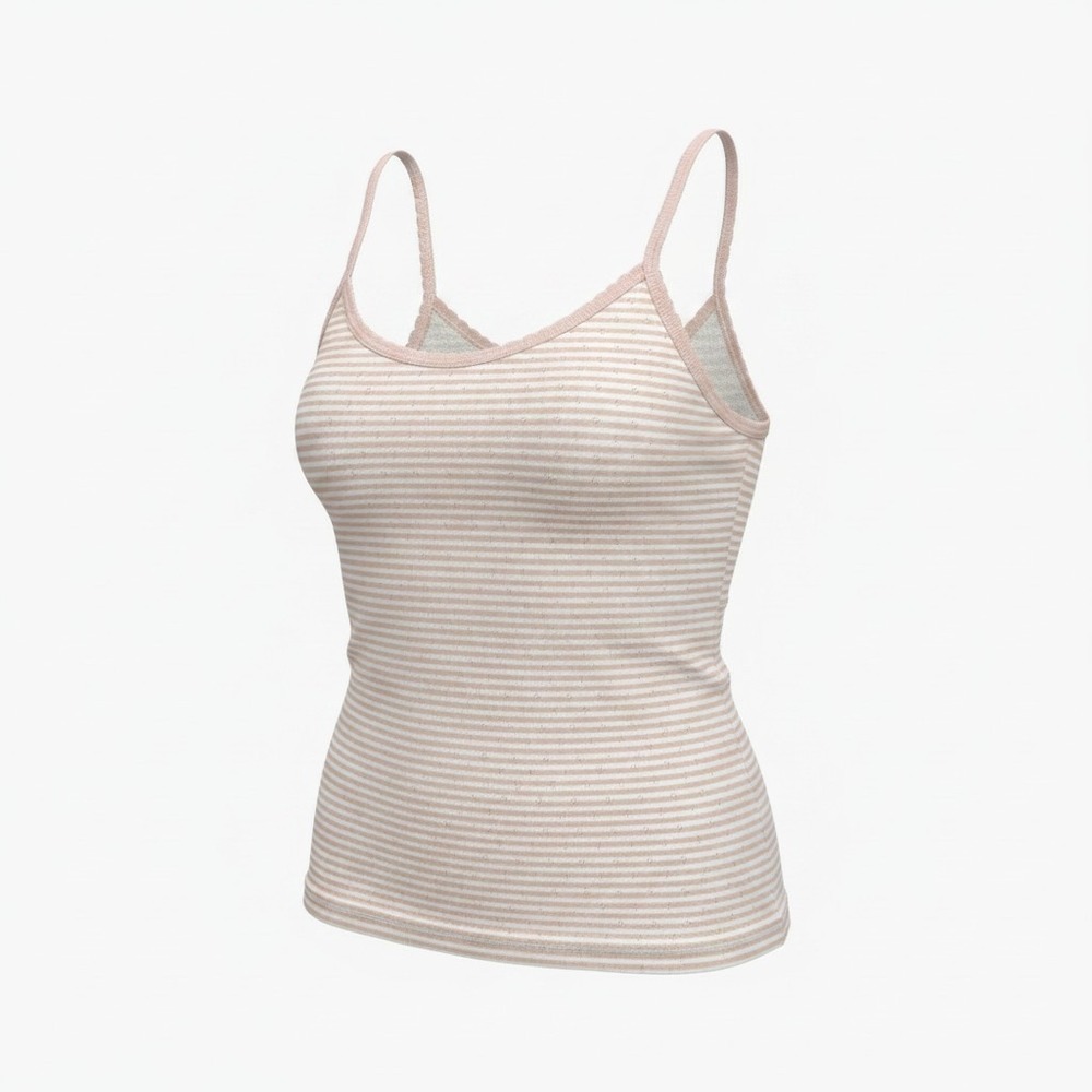Brandy Melville Pink White Striped Pointelle Camisole Lace Trim Tank MW922L‎